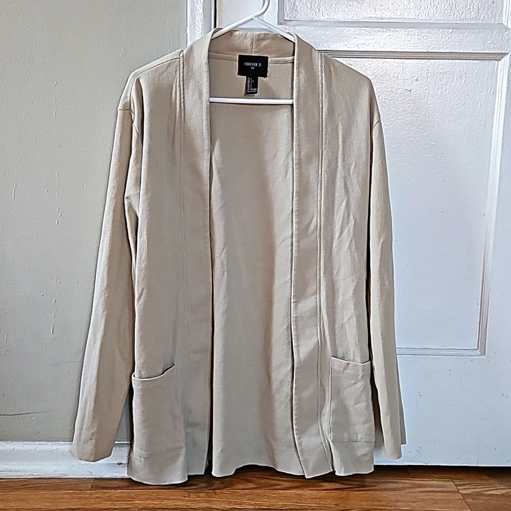 Long Waffle Design Cardigan